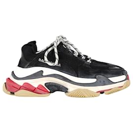 Balenciaga-Baskets Balenciaga Triple S en polyester noir, blanc et rouge-Noir