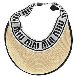 Miu Miu Logo Band Visor Hat in Beige Straw Beige