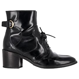 Louis Vuitton-Louis Vuitton Lace-Up Heeled Boots in Black Patent Leather-Black