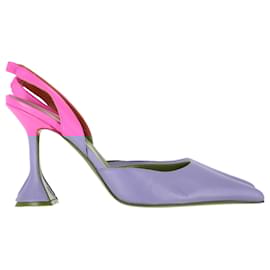 Amina Muaddi-Amina Muaddi Holli Sling Heels in Pink Leather-Pink