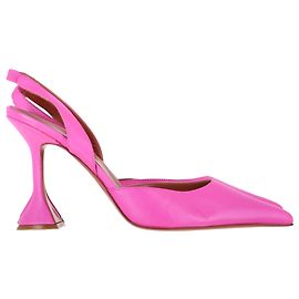 Amina Muaddi Holli Sling Heels en cuir rose Marron Rose
