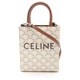 Céline-Celine PVC Coated Canvas Mini Vertical Cabas Trionphe 2way Bag 194372BBZK-White