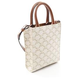 Céline-Celine PVC Coated Canvas Mini Vertical Cabas Trionphe 2way Bag 194372BBZK-White