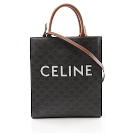 Céline-Celine PVC Coated Canvas Leather Small Vertical Cabas Triomphe 2way Tote Bag 191542BZK-Black