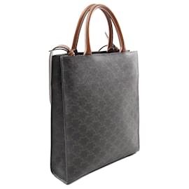 Céline-Celine PVC Coated Canvas Leather Small Vertical Cabas Triomphe 2way Tote Bag 191542BZK-Black