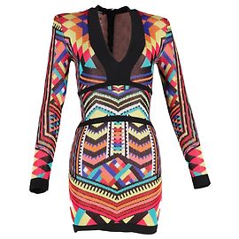 Abito Mini con Stampa Geometrica Balmain in Viscosa Multicolore Multicolore