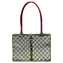 Gucci-Gucci Jackie 002-1073 GG Canvas Tote Bag-Red,Beige