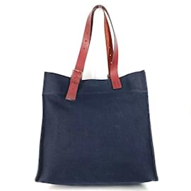 Hermès-Sac fourre-tout Hermes Etrivier-Marron,Bleu Marine