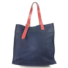 Hermès-Sac fourre-tout Hermes Etrivier-Marron,Bleu Marine