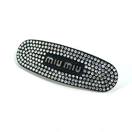Fermaglio per capelli con logo Miu Miu in strass Nero