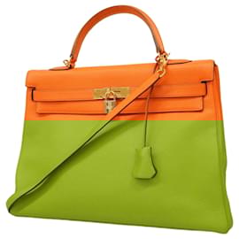 Hermès-Hermes Kelly 35 Handbag in Orange-Orange