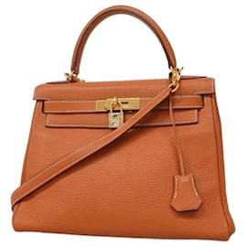 Hermès-Hermes Kelly 28 Handbag in Gold Togo Leather-Golden