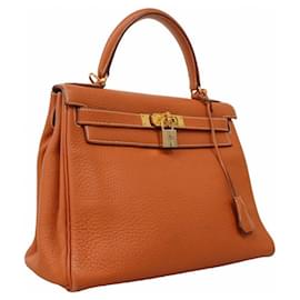 Hermès-Sac à main Hermes Kelly 28 en cuir Togo doré-Doré