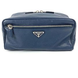 Prada Saffiano Leder Clutch Tasche Marineblau
