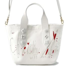 Christian Louboutin-Sac fourre-tout en toile et cuir blanc Christian Louboutin-Blanc