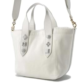 Christian Louboutin-Christian Louboutin White Canvas Leather Tote Bag-White