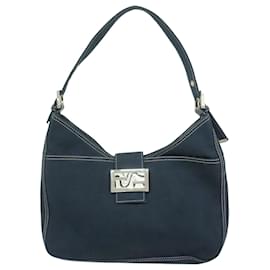 Fendi-Fendi Navy Canvas Shoulder Bag-Navy blue