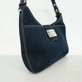 Fendi-Fendi Navy Canvas Shoulder Bag-Navy blue