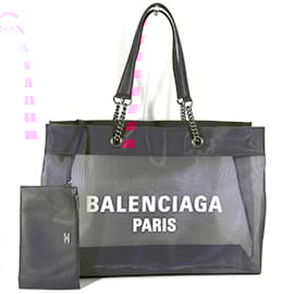 Balenciaga-Sac à bandoulière Balenciaga 741605 Mesh avec pochette Duty Free grand logo-Rose,Blanc
