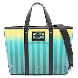 Louis Vuitton-Louis Vuitton Weekend Tote PM Damier Stripe Bag-Black,Green,Yellow