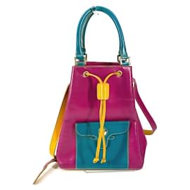 Fendi-Fendi Vintage Logo Tricolor Shoulder Bag-Pink,Blue,Yellow