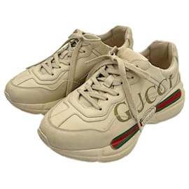 Gucci-Rhyton Leather Shoes 37.5 Beige-Beige