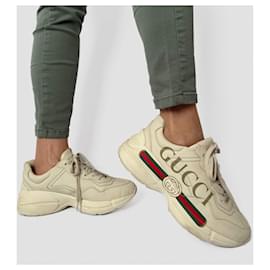 Gucci-Rhyton Leather Shoes 37.5 Beige-Beige