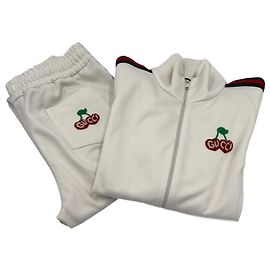 Gucci Conjunto de moletom de poliéster e algodão off-white com logo de cereja Fora de branco
