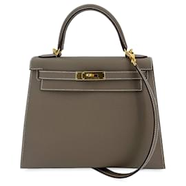 Hermès-Kelly 28 Sellier Epsom Leather 2-Ways Top-handle Bag Etoupe-Beige