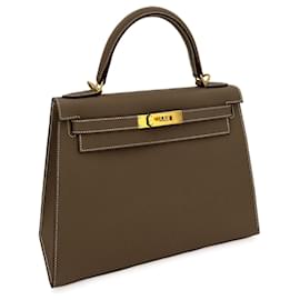 Hermès-Kelly 28 Sellier Epsom Leather 2-Ways Top-handle Bag Etoupe-Beige