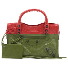 Balenciaga-Mini classique ville 2 voies en cuir rouge-Rouge