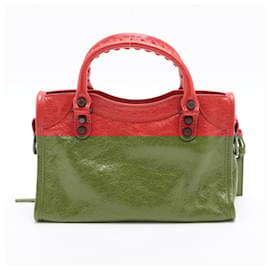 Balenciaga-Mini classique ville 2 voies en cuir rouge-Rouge