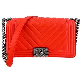 Chanel Boy Chevron Red Ruthenium Orange
