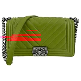 Chanel-Chanel Boy Chevron Red Ruthenium-Orange