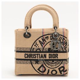 Borsa Lady Dior D-Lite Medium in juta ricamata Dior-Union beige Beige