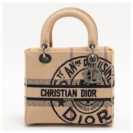 Dior-Lady Dior D-Lite Medium Embroidered Jute Dior-Union Beige Bag-Beige