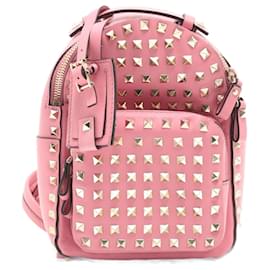 Valentino Garavani-Rockstuds Leather Pink Backpack-Pink