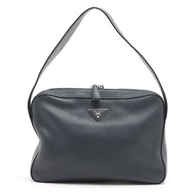 Prada Borsa a spalla con zip in pelle Daino blu navy Blu