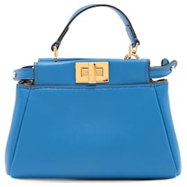 Fendi-Peekaboo Micro Leather Blue 2-Way Top-handle-Blue