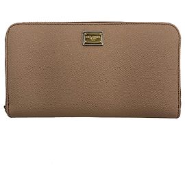 Dolce & Gabbana Zipper Around Leather Beige Wallet Beige