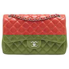 Chanel-Classic Double Flap Jumbo Lambskin Leather Chain Bag Red/Orange-Orange