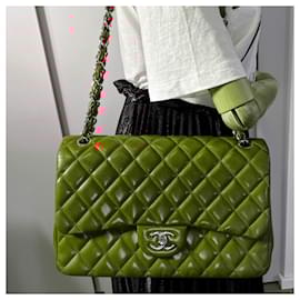 Chanel-Classic Double Flap Jumbo Lambskin Leather Chain Bag Red/Orange-Orange