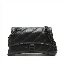 Balenciaga Hourglass Small Leather Chain Flap Bag Black Black