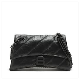 Balenciaga-Hourglass Small Leather Chain Flap Bag Black-Black