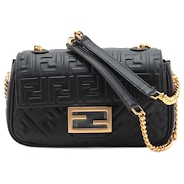 Fendi-Baguette Midi Nappa Leather Black Chain Bag-Black