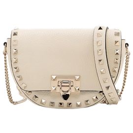 Valentino Garavani Bolsa de sela de couro Rockstuds bege Bege