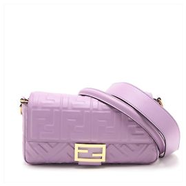 Fendi Baguette Medium FF em couro tridimensional bolsa baguette 2 maneiras roxa Roxo