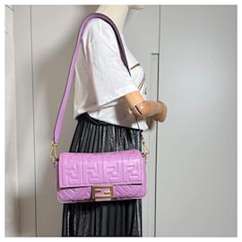 Fendi-Baguette Medium FF Tridimensional Leather 2-Ways Baguette Bag Purple-Purple