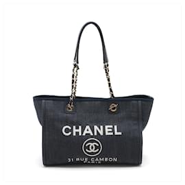 Chanel-Deauville Small Denim Tote Bag Blue-Blue