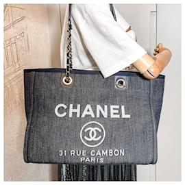 Chanel-Deauville Small Denim Tote Bag Blue-Blue